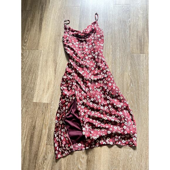 BCBGeneration Floral Cown Neck Satin Midi Dress - Picture 2 of 10